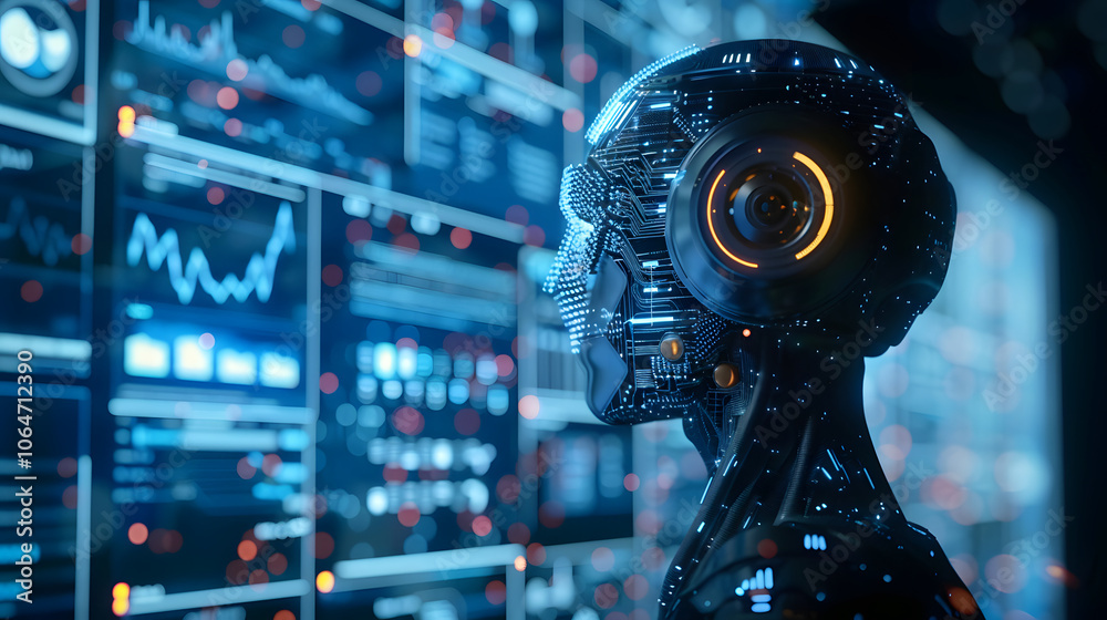 Fototapeta premium AI, artificial intelligence conceptual with computer interface of business team, big data management use AI technology computing