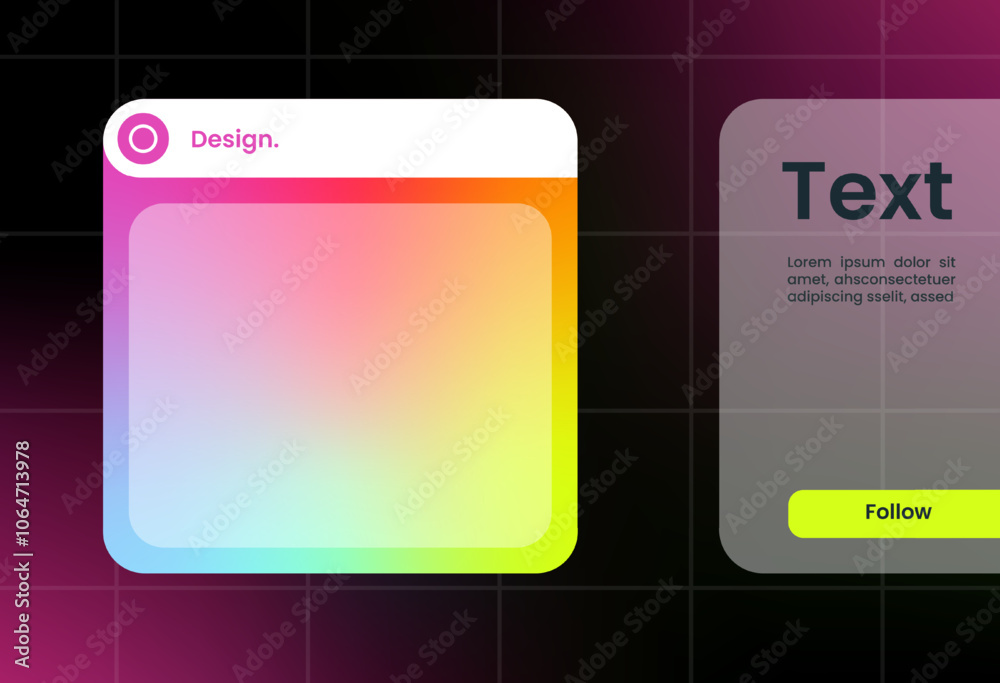 Futuristic design element in gradient colors. Pop up interface element.
