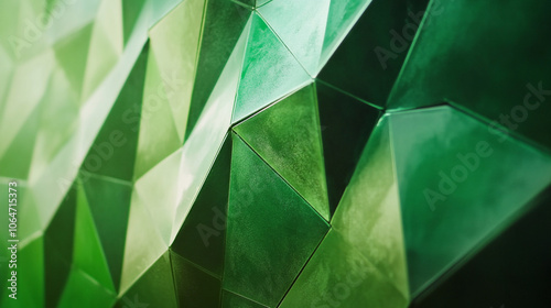 Intricate geometric green patterns illuminated by soft light in a modern design setting