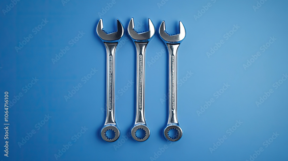 Several wrenches on the desktop with a blue background Several wrenches on the desktop with a blue background
