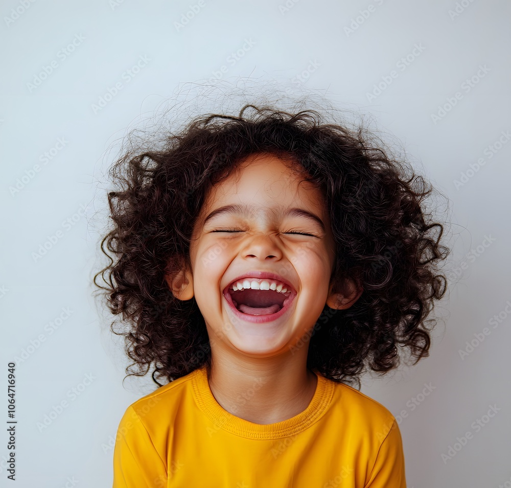 Portrait of a Young Girl with Curly Hair Laughing