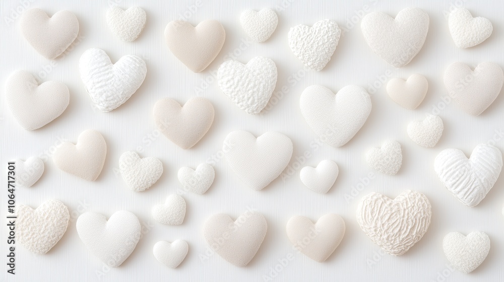 Collection of Soft Textured Hearts in Neutral Tones on White. Ideal for conveying love, warmth, and tranquility in design projects. Collection of Soft Textured Hearts in Neutral Tones on White. Ideal for conveying love, warmth, and tranquility in design projects.
