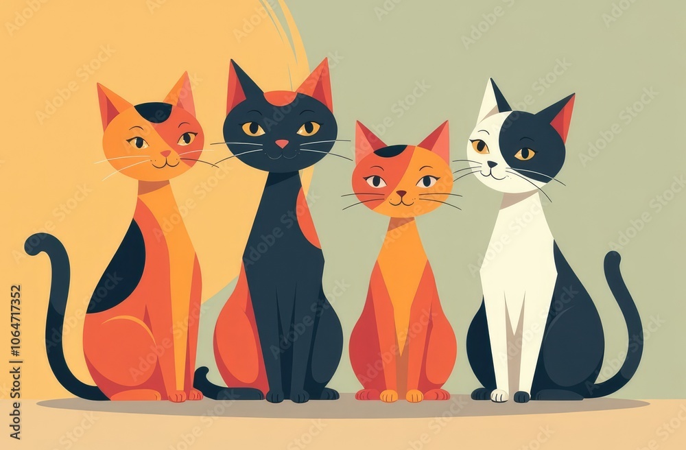 Set of four cats drawn in geometric style. Cute illustration Set of four cats drawn in geometric style. Cute illustration