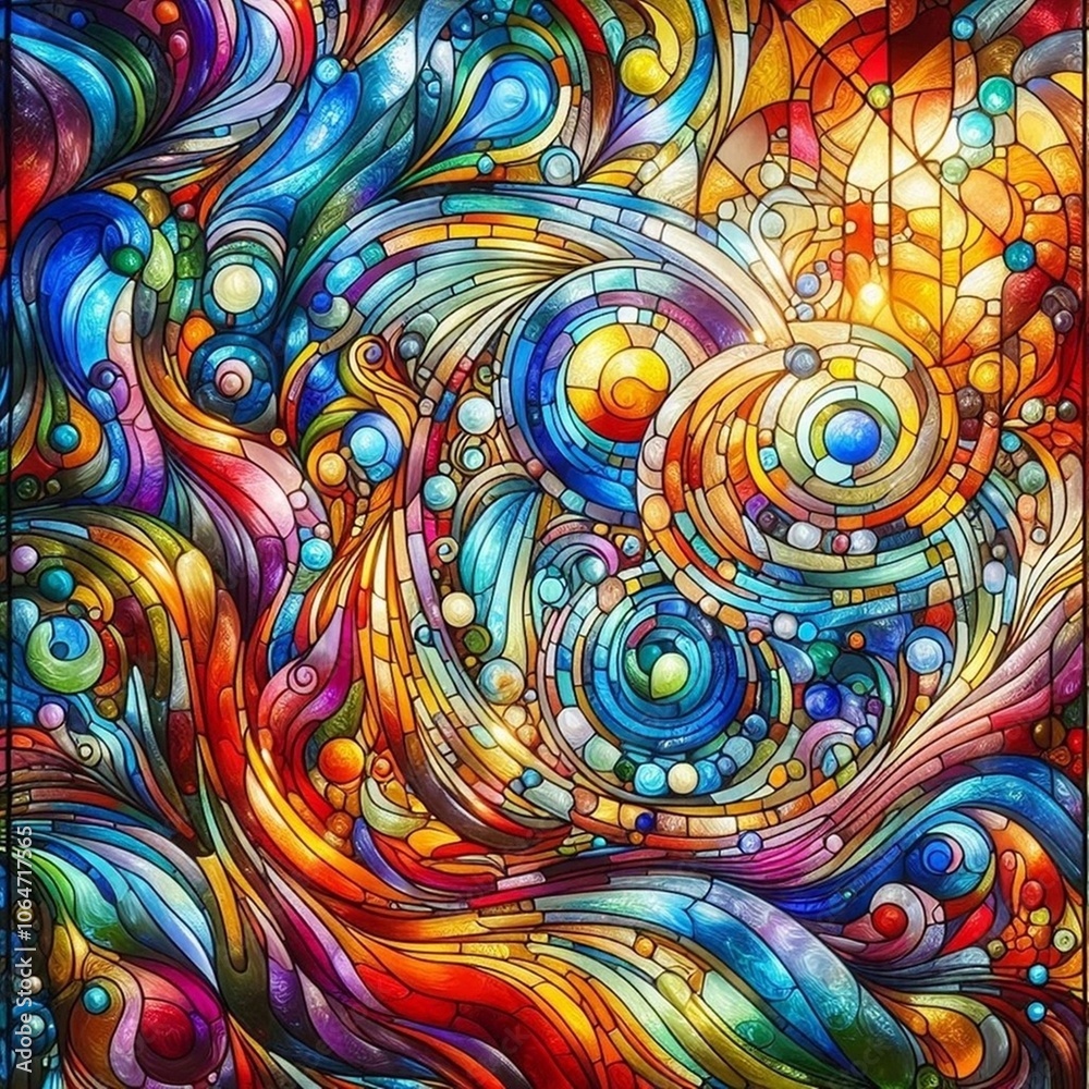 A closeup view of a stained glass window featuring a vibrant array of colors, shapes, and patterns that create a captivating artistic display. AI generated.
A closeup view of a stained glass window featuring a vibrant array of colors, shapes, and patterns that create a captivating artistic display. AI generated.