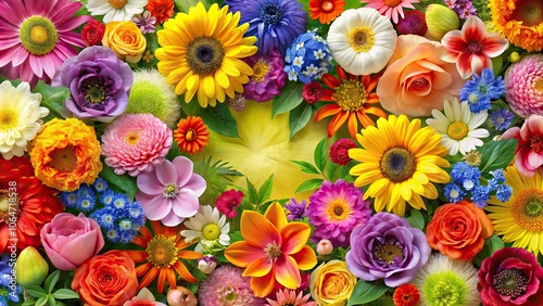 Colorful floral background with a variety of vibrant flowers, floral, background, colorful, assortment, blooms, petals, garden