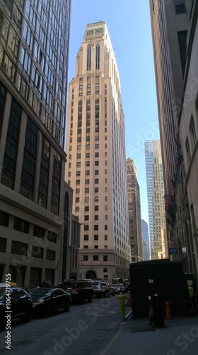 A tall building surrounded by narrow streets in an urban setting.