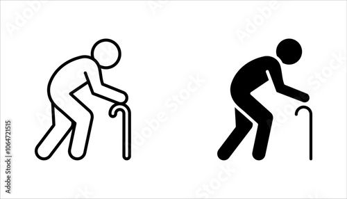 Male pensioner linear icon set. Senile man. Old age. vector illustration on white background