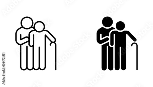 Male pensioner linear icon set. Senile man. Old age. vector illustration on white background