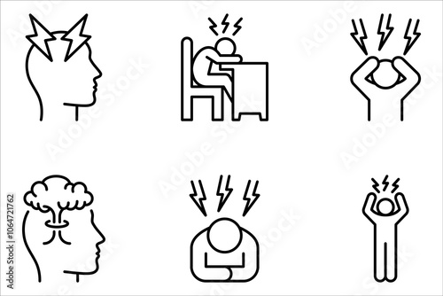 Emotional stress linear icons set. depression symbol vector illustration on white background