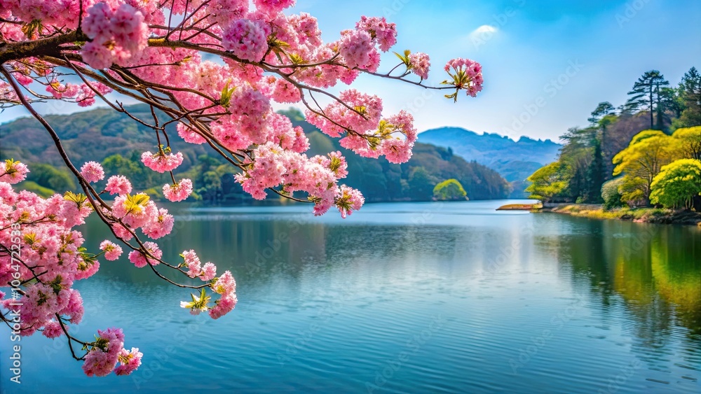 custom made wallpaper toronto digitalBeautiful lake view with tabebuya flowers blooming , lake, view, tabebuya flowers, beautiful, nature, scenic, landscape