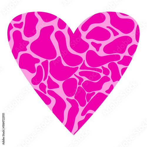 Symbolic pink heart with animal print on isolated white background.