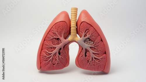 Miniature plastic model of lung anatomy displayed against a white background showcasing detailed structures for educational and scientific purposes photo