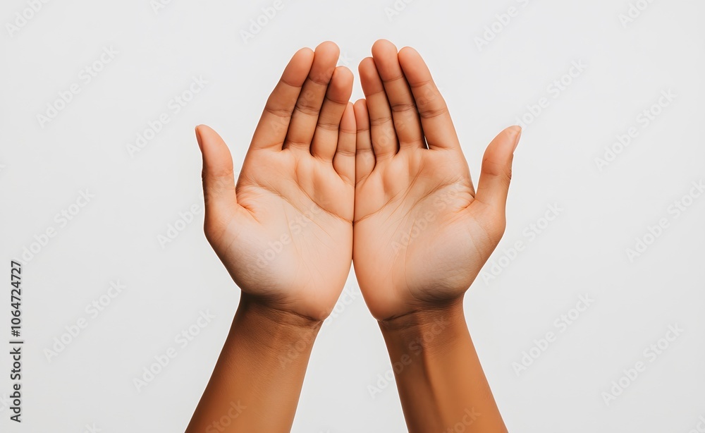 Two Open Palms Facing Upward Against a White Background Two Open Palms Facing Upward Against a White Background