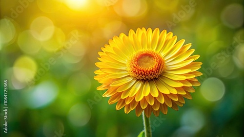 Vibrant yellow Paper Daisy flower against a blurred natural background, Xerochrysum Viscosum, Paper Daisy, yellow, flower, vibrant photo