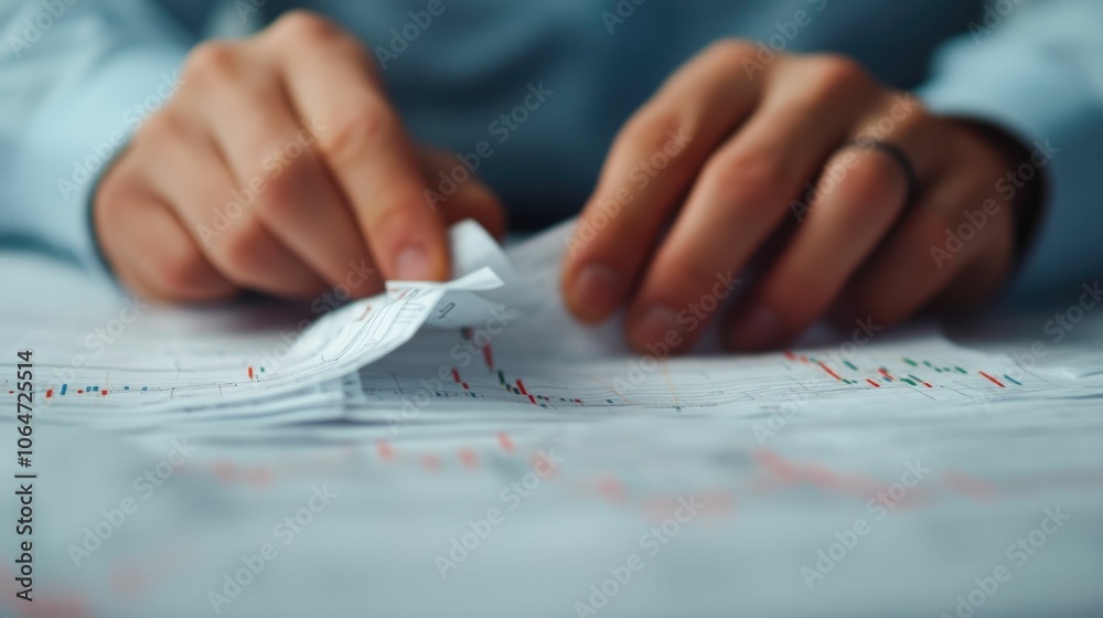 Close up of frustrated hands tearing and crumpling up certificates in a dramatic scene with a crashing financial graph visible in the out of focus background Close up of frustrated hands tearing and crumpling up certificates in a dramatic scene with a crashing financial graph visible in the out of focus background