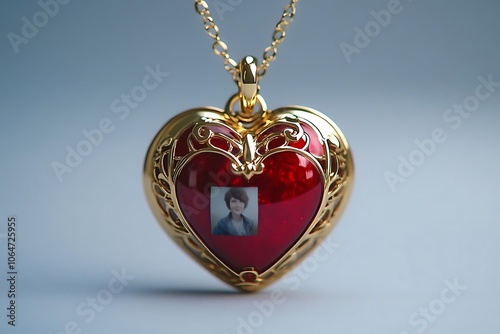 Red Heart Locket with Photo Illustration