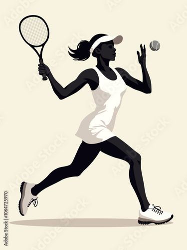 An illustration shows a skilled tennis player in swift motion, highlighting their athleticism and style