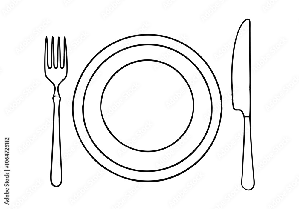 Continuous Line Art of Cutlery and Plate – Minimalist Dining and Tableware Illustration Continuous Line Art of Cutlery and Plate – Minimalist Dining and Tableware Illustration