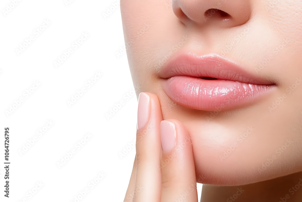 Close-up of woman soft, moisturized lips, beauty and skincare concept. Close-up of woman soft, moisturized lips, beauty and skincare concept.