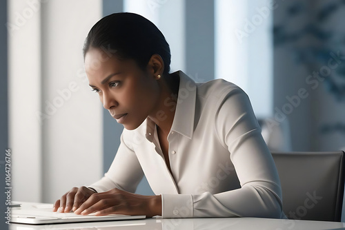 Businesswoman working in office, business concept. photo