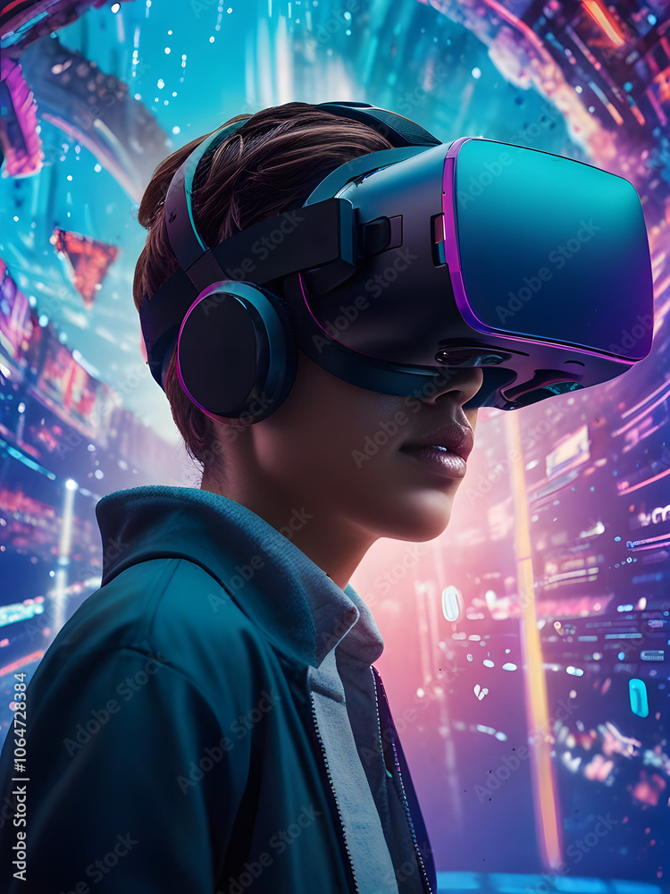 A man wearing a VR headset , virtual reality headset A man wearing a VR headset , virtual reality headset