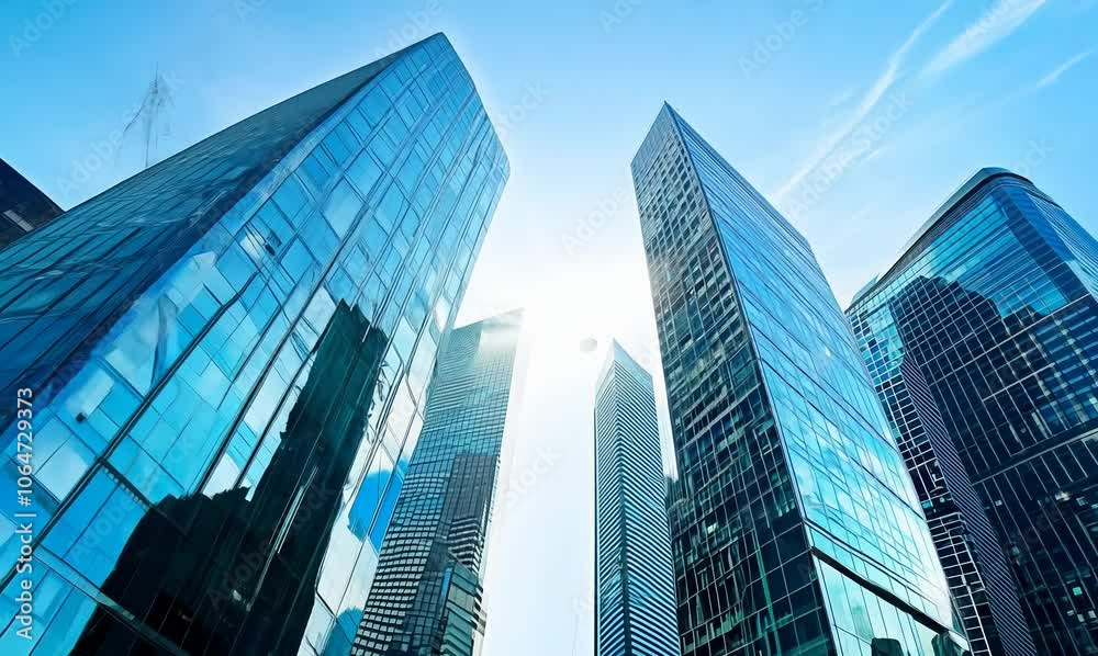 dynamic cityscape showcasing soaring skyscrapers against a bright sky