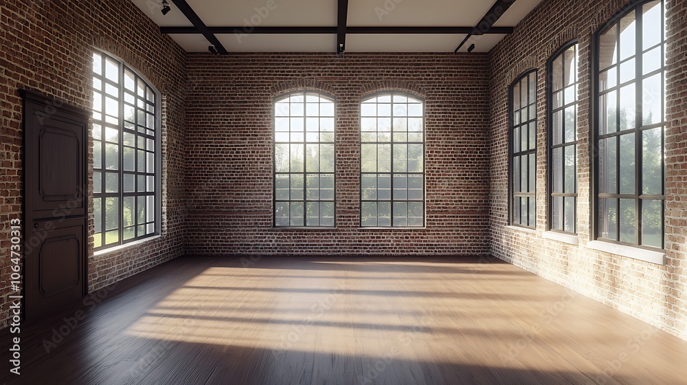 custom made wallpaper toronto digitalSpacious Empty Brick Room with Large Windows and Wooden Floor