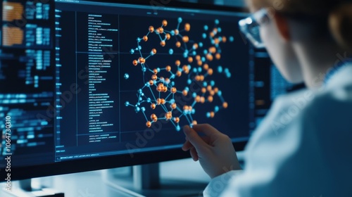 Wallpaper Mural In Silico Drug Modeling with 3D Molecule Visualisation on Computer Screen   Close up of Scientist s Hands Manipulating Complex Molecule Model with Background of Floating Graphs and Chemical Data Torontodigital.ca