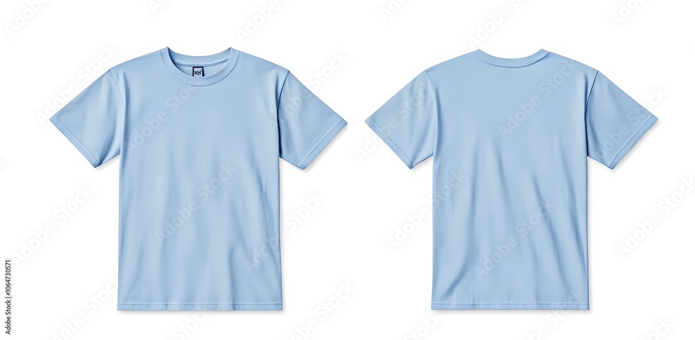 Light Blue T-Shirt Mockup Front and Back View on White Background