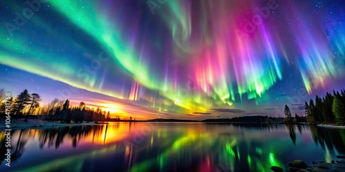 Majestic display of colorful northern lights in the night sky , Aurora Borealis, mystical, magical