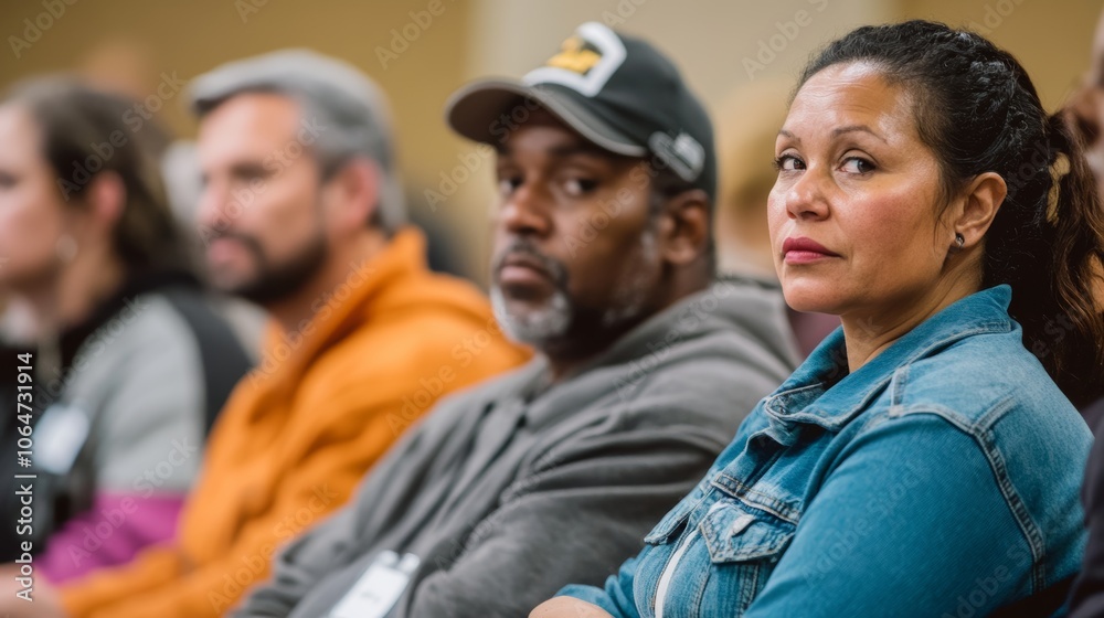 A diverse group of workers attending a wage rights workshop symbolizing education on labor rights A diverse group of workers attending a wage rights workshop symbolizing education on labor rights
