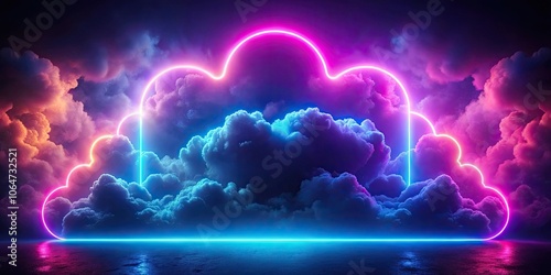 Abstract neon background with glowing stormy cloud illuminated by bright light ,  rendering, weather phenomenon, illuminated