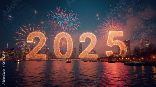 Vibrant 2025 New Year Celebrations with Fireworks and Festive Crowds in Stunning Cityscape