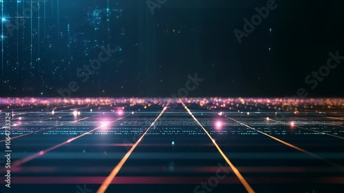 Digital Tech Grid With Glowing Line Background