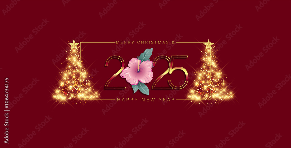 Naklejka premium Merry Christmas And Happy New Year 2025 Stunning And Very Beautiful Design