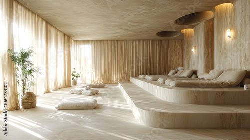 Minimalist Spa Relaxation Room with Soft Lighting
