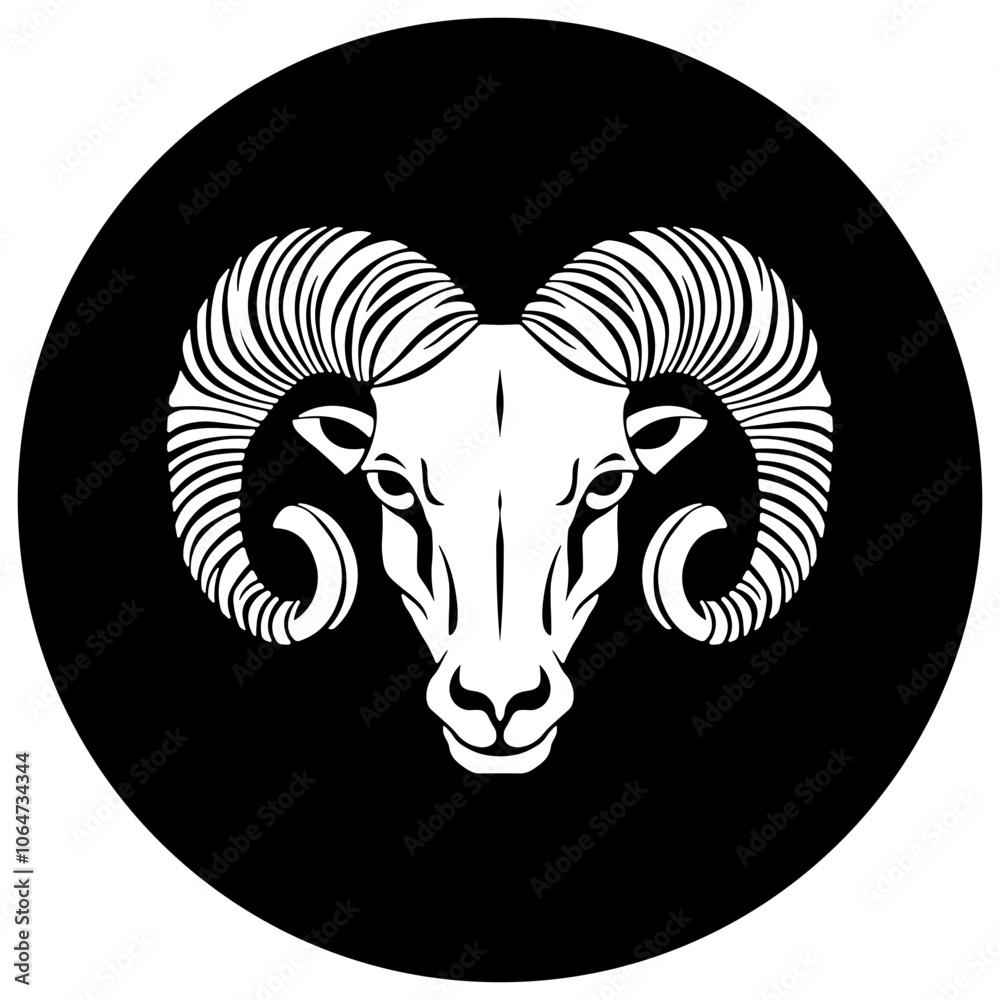 silhouette of a ram or capricorn head in a black circle without background silhouette of a ram or capricorn head in a black circle without background