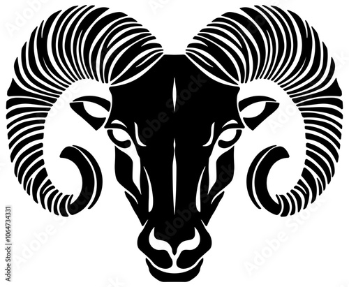 black silhouette of a ram or capricorn head without background