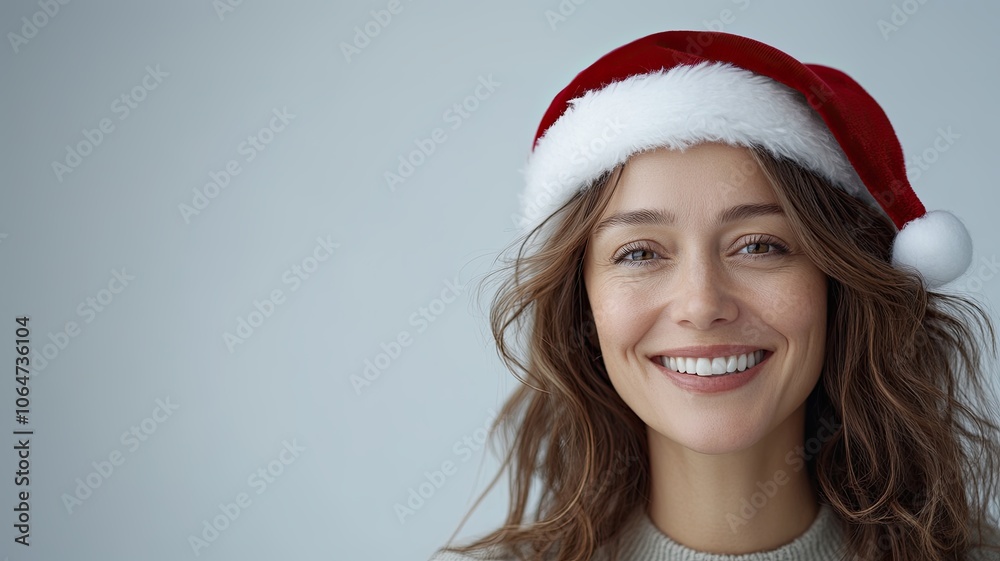 Smiling woman in Santa hat for Christmas, Cheerful young woman wearing a Santa hat, smiling warmly against a light background, capturing the joy of the holiday season.
Smiling woman in Santa hat for Christmas, Cheerful young woman wearing a Santa hat, smiling warmly against a light background, capturing the joy of the holiday season.