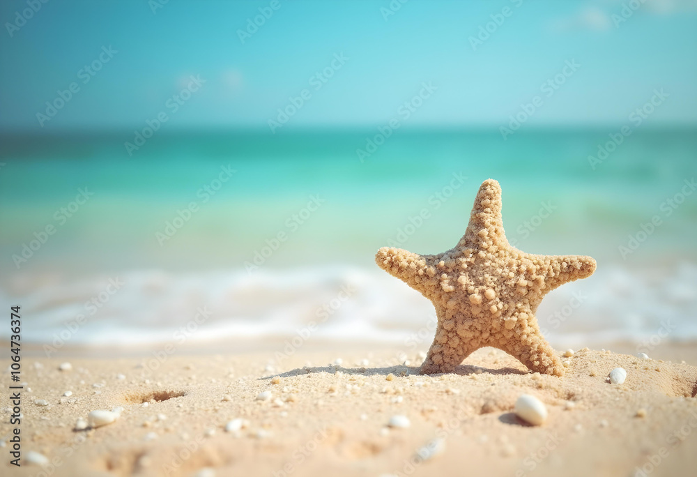 starfish on sandy beach with turquoise water in background, evoking serene and tranquil atmosphere. Perfect for nature and ocean themed projects starfish on sandy beach with turquoise water in background, evoking serene and tranquil atmosphere. Perfect for nature and ocean themed projects