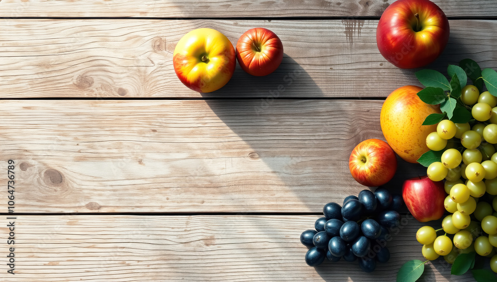A top-down view of the most popular fruits
displayed on a rustic wooden table. A top-down view of the most popular fruits
displayed on a rustic wooden table.