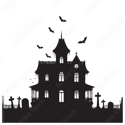 Haunted House silhouette vector on white background