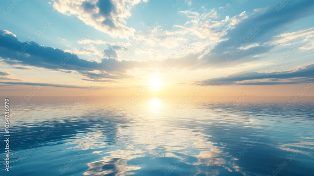 A serene ocean view at sunset, showcasing vibrant colors and calm waters.