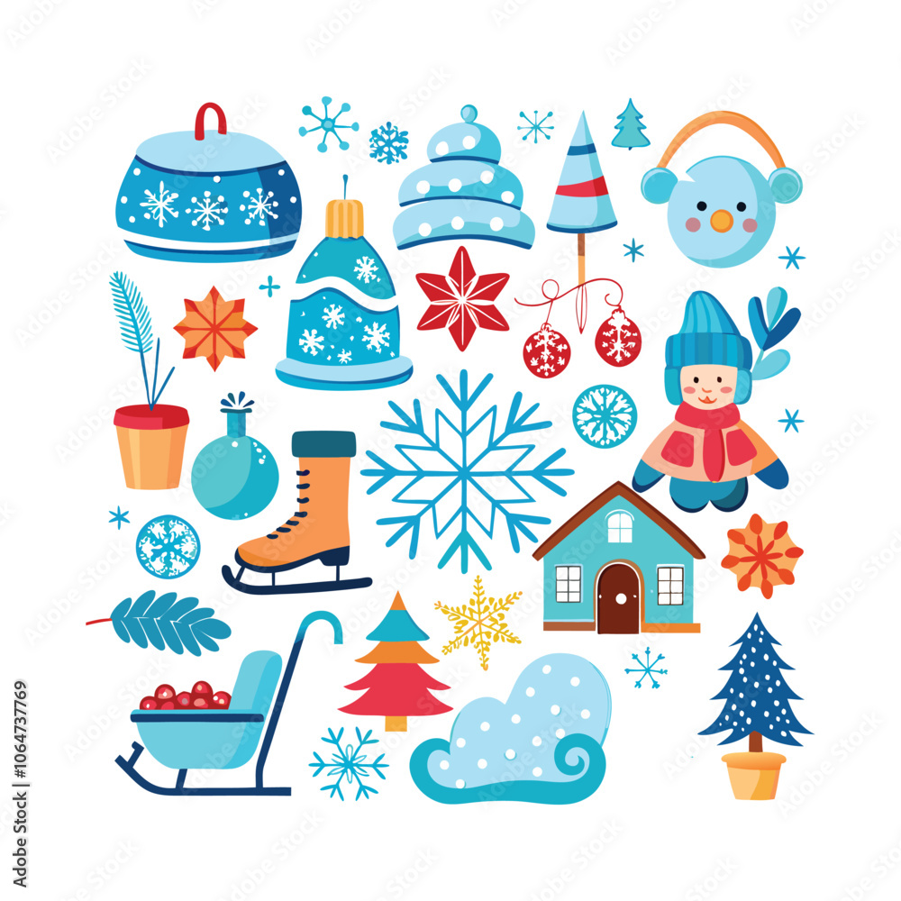 A set of Christmas and winter ornament elements vector illustration A set of Christmas and winter ornament elements vector illustration