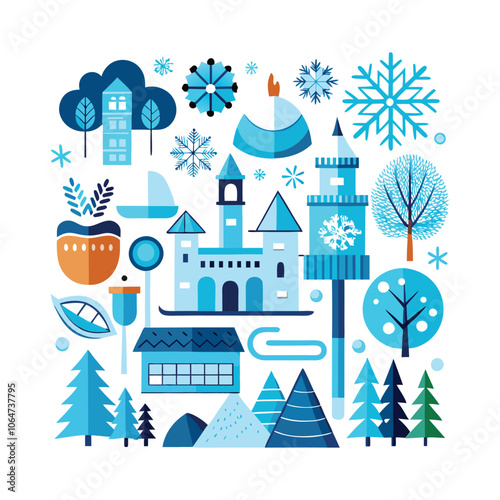 A set of Christmas and winter ornament elements vector illustration