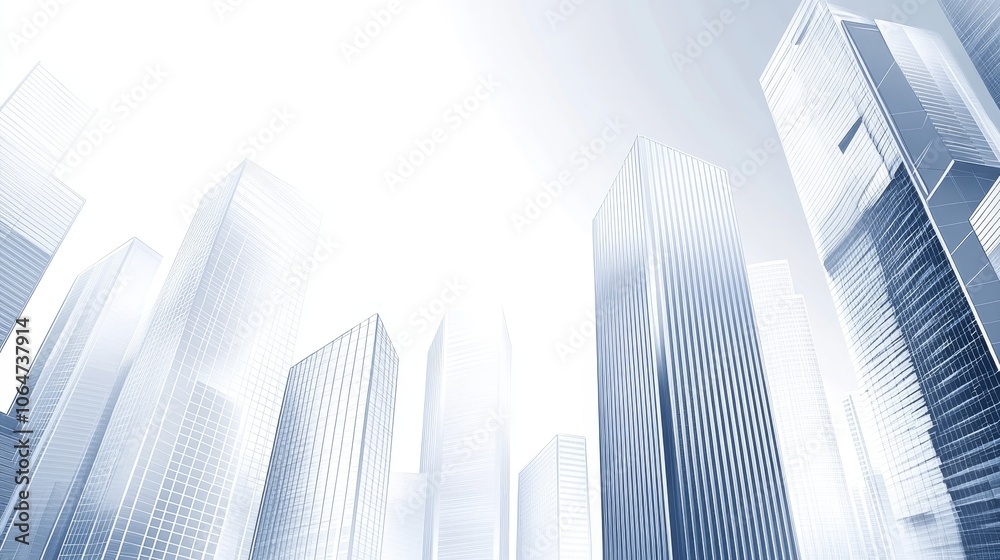 A minimalist city skyline featuring tall glass buildings against a bright, ethereal background. A minimalist city skyline featuring tall glass buildings against a bright, ethereal background.