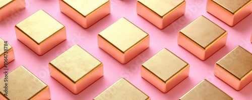 Wallpaper Mural Minimalist golden boxes on a vibrant pink background Torontodigital.ca