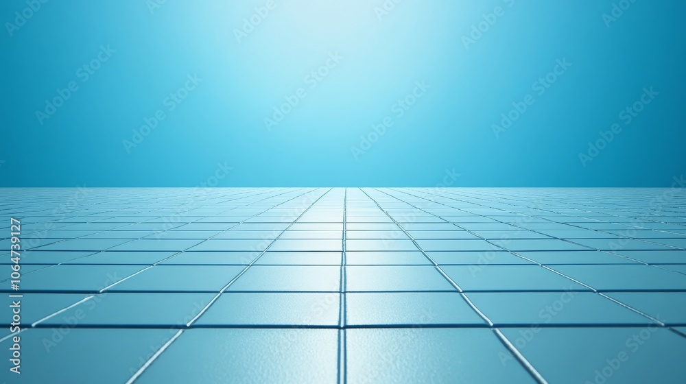 A serene, reflective surface extending towards a gradient blue horizon. A serene, reflective surface extending towards a gradient blue horizon.