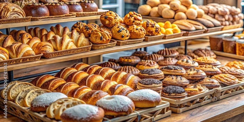 Assorted pastries and bread arranged beautifully on a tray at a bakery shop, pastries, bread, bakery, shop, assortment Assorted pastries and bread arranged beautifully on a tray at a bakery shop, pastries, bread, bakery, shop, assortment