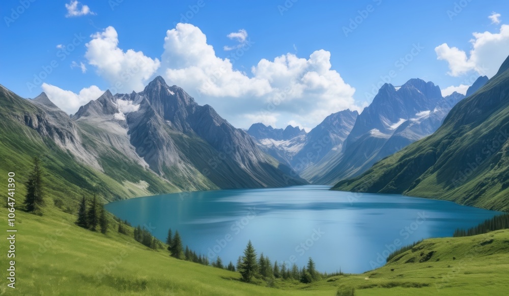 arafed view of a lake surrounded by mountains and trees arafed view of a lake surrounded by mountains and trees